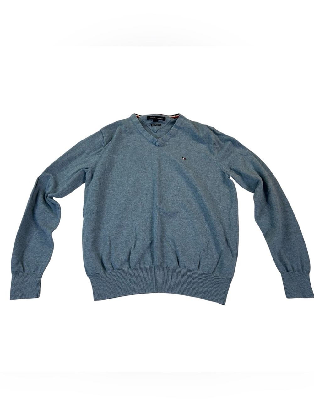 Tommy Hilfiger Men’s S Premium Cotton V-Neck Sweater Blue Preppy Pullover